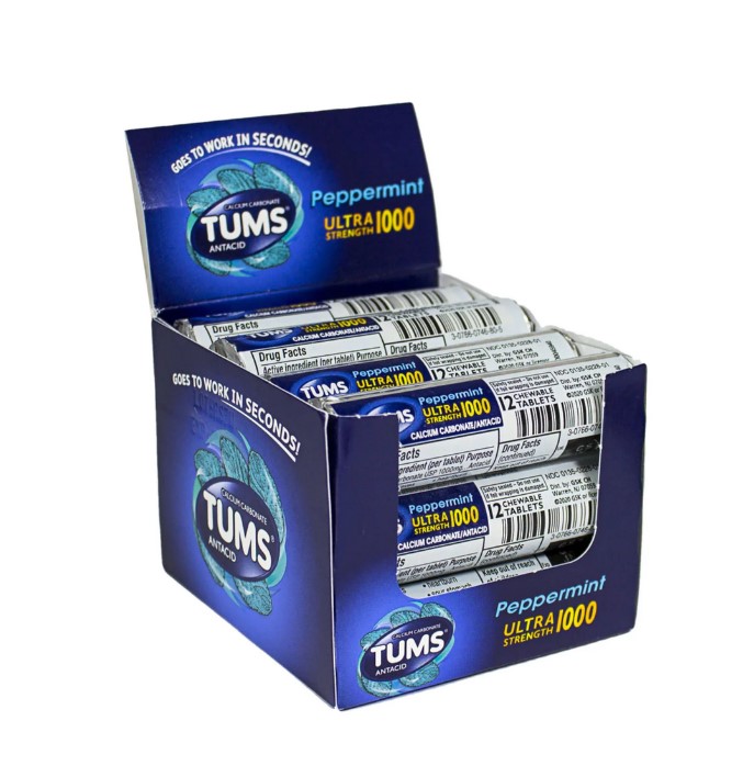 Tums Extra Strength 1000 Peppermint, 12 Rolls